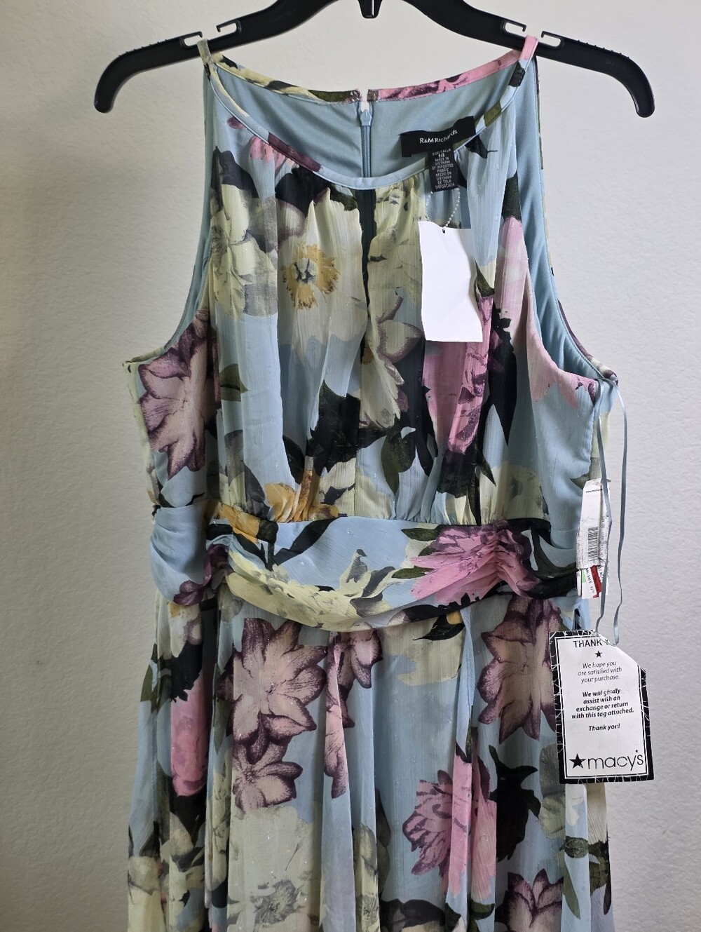 NWT R&M Richards Blue Floral High Low Chiffon Maxi Dress Size 14 Formal $129 - Picture 4 of 10
